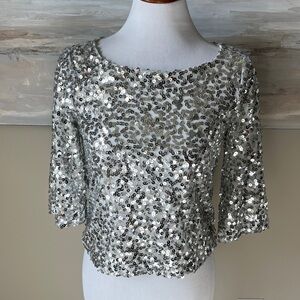 Jennifer Lopez silver allover sequin cropped blouse